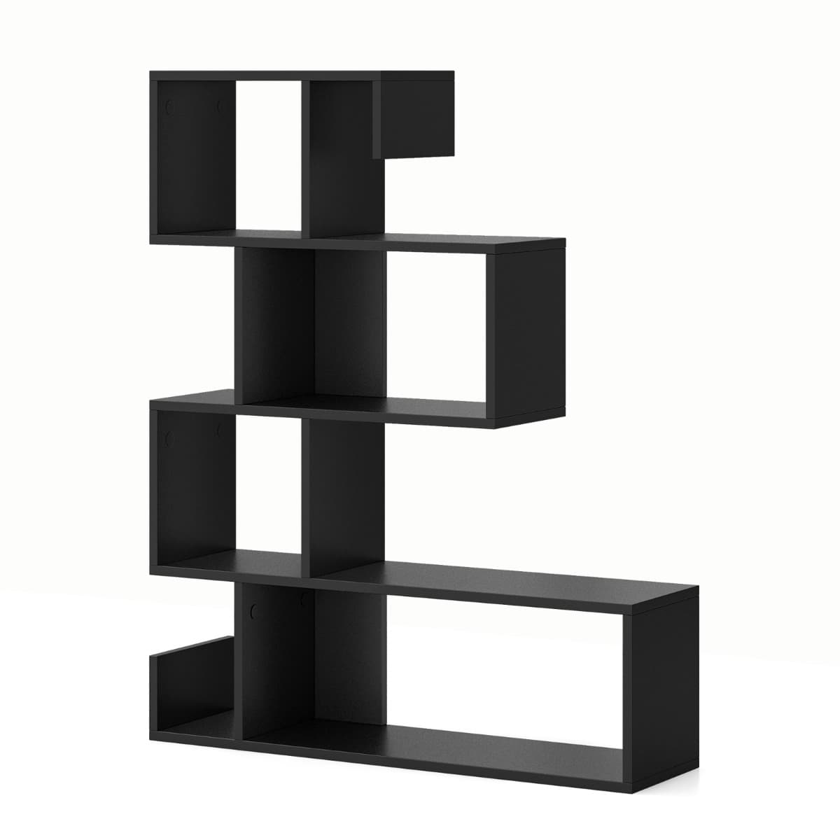 CostwayBibliothèque en Forme de‘S’à 5 Niveaux Bibliothèque Géométrique Cubes Ouverts Etagère Décorative Moderne Kits Anti-renversement Noir