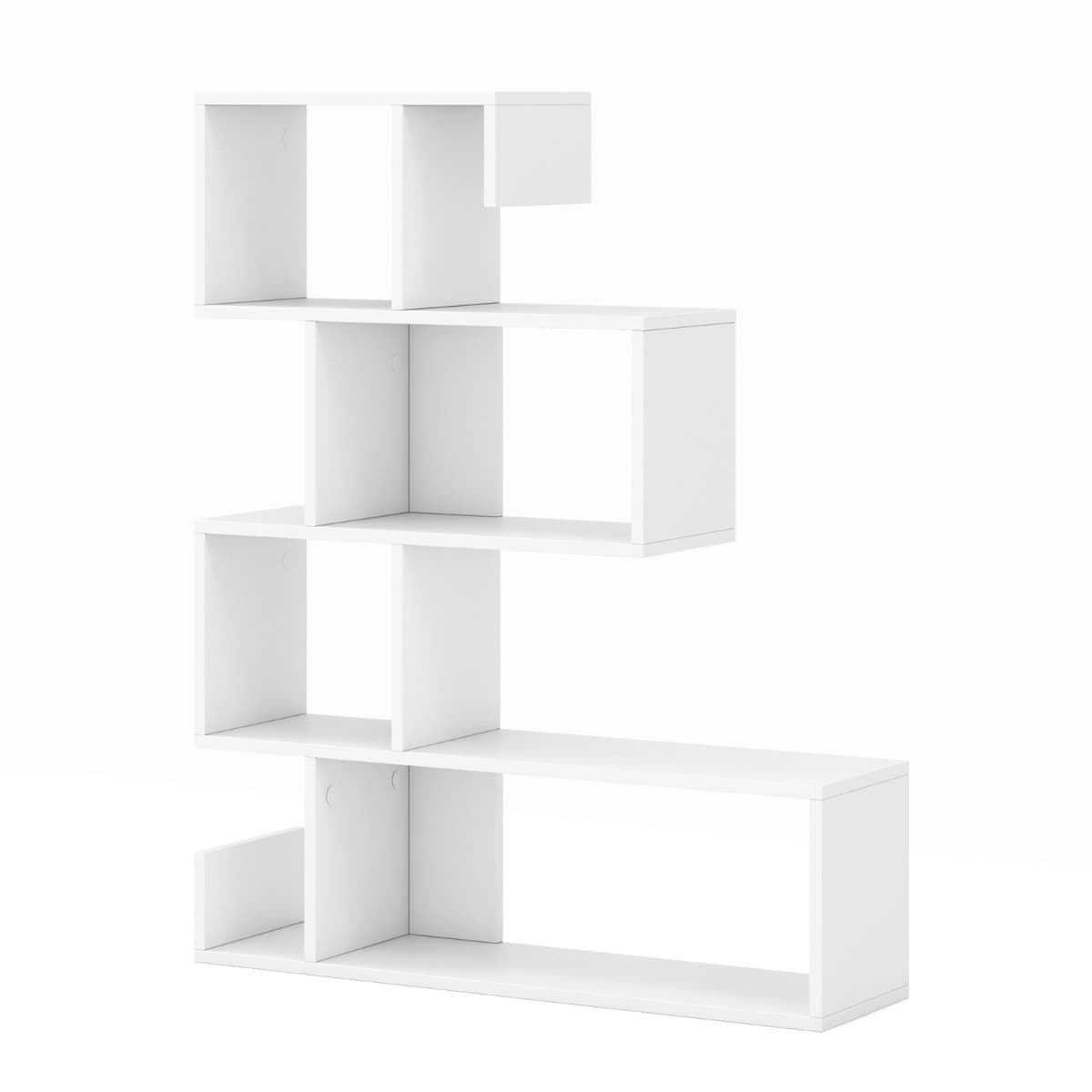 CostwayBibliothèque en Forme de ‘S’ à 5 Niveaux Bibliothèque Géométrique Cubes Ouverts Etagère Décorative Moderne Kits Anti-renversement Blanc